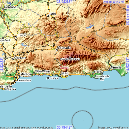 Topographic map of Cáñar