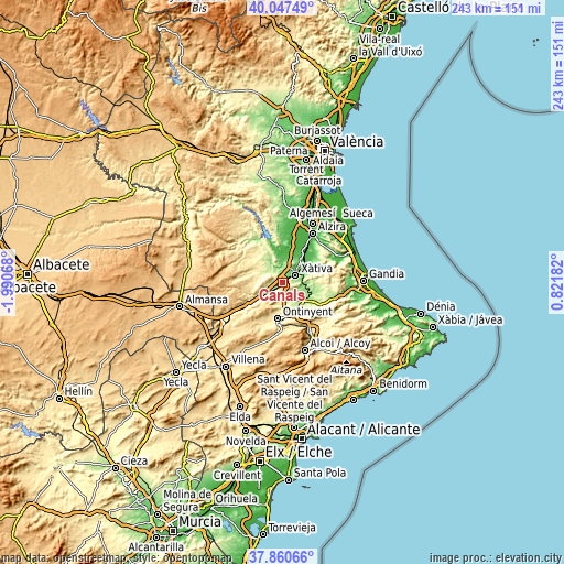 Topographic map of Canals