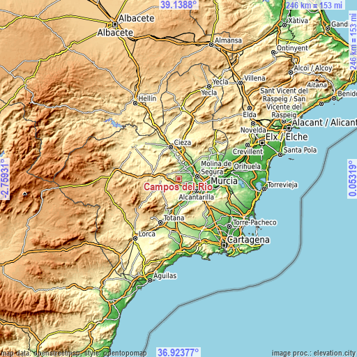 Topographic map of Campos del Río
