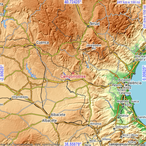 Topographic map of Camporrobles