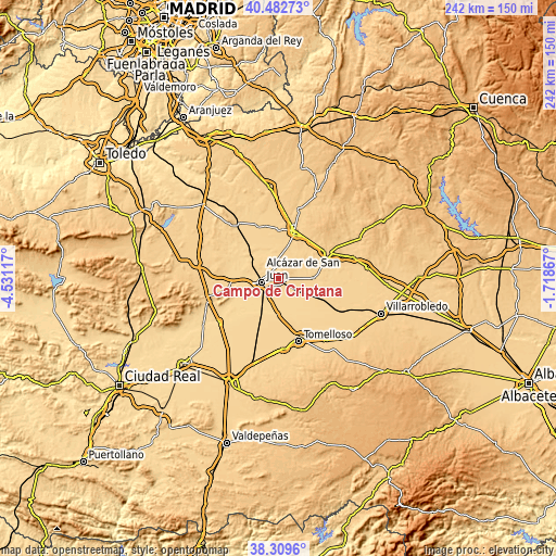 Topographic map of Campo de Criptana