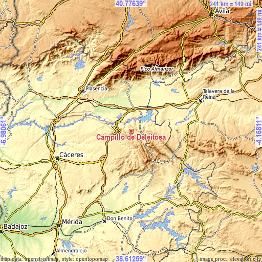 Topographic map of Campillo de Deleitosa