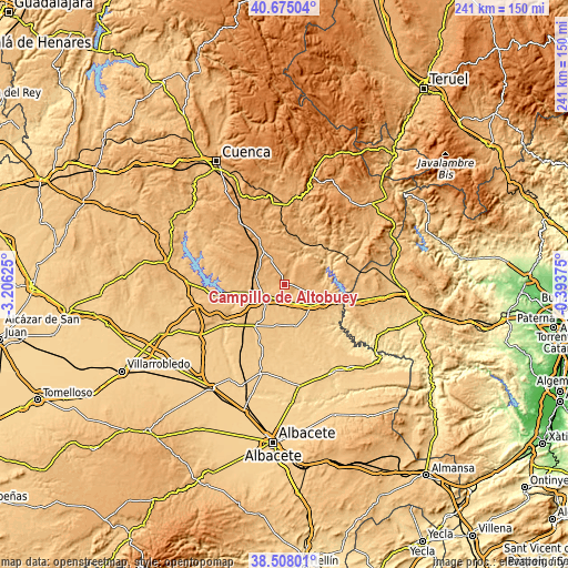 Topographic map of Campillo de Altobuey