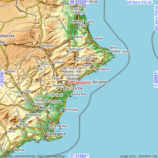 Topographic map of El Campello