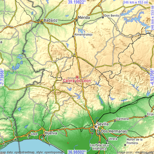 Topographic map of Calera de León