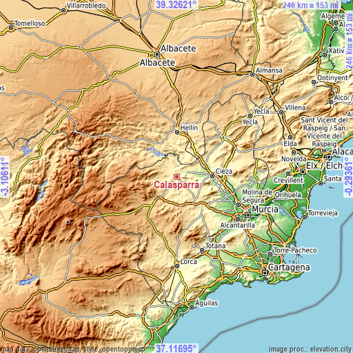 Topographic map of Calasparra