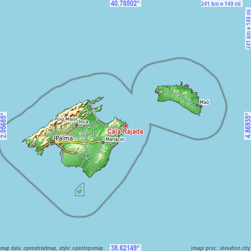 Topographic map of Cala Rajada