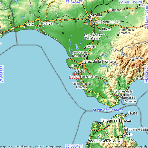 Topographic map of Cadiz