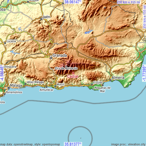 Topographic map of Cádiar