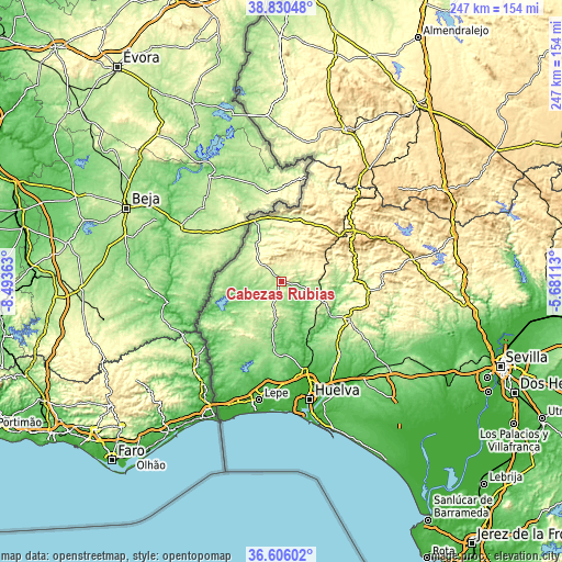 Topographic map of Cabezas Rubias