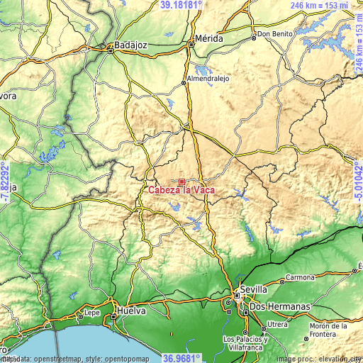 Topographic map of Cabeza la Vaca