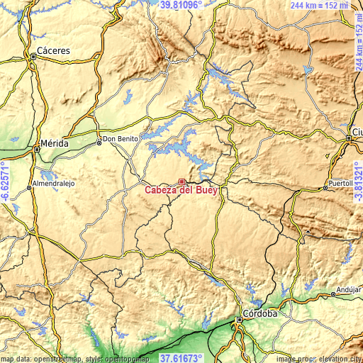 Topographic map of Cabeza del Buey