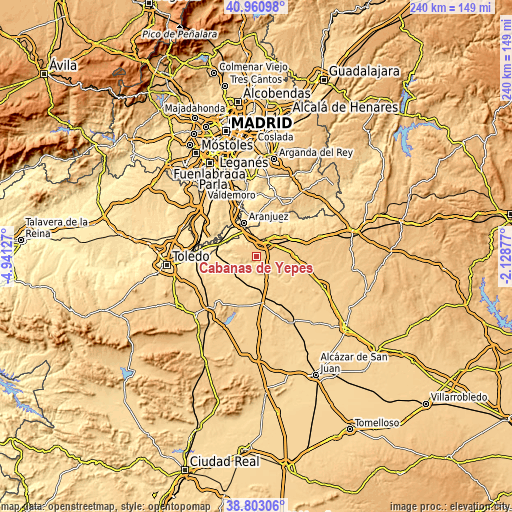 Topographic map of Cabañas de Yepes