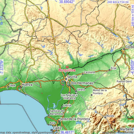 Topographic map of Burguillos