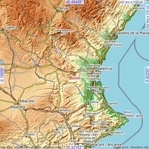 Topographic map of Buñol