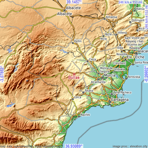 Topographic map of Bullas