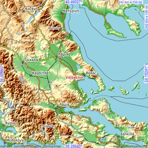 Topographic map of Velestíno