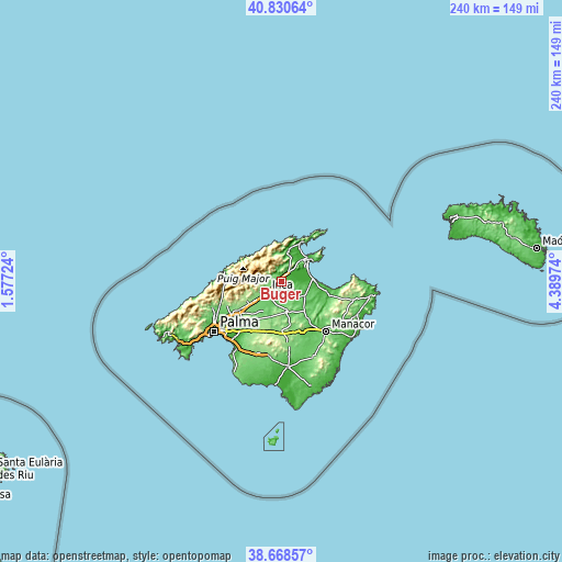 Topographic map of Búger