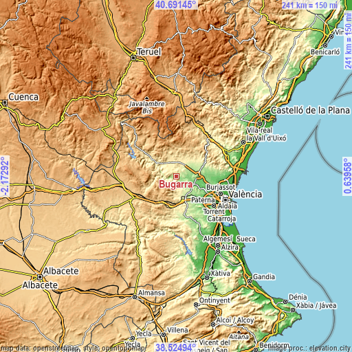 Topographic map of Bugarra