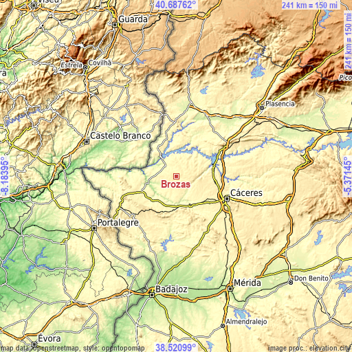 Topographic map of Brozas