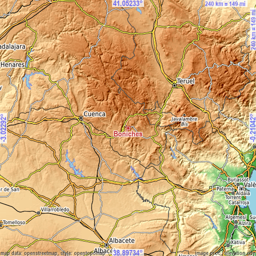 Topographic map of Boniches