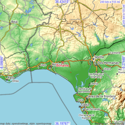 Topographic map of Bonares