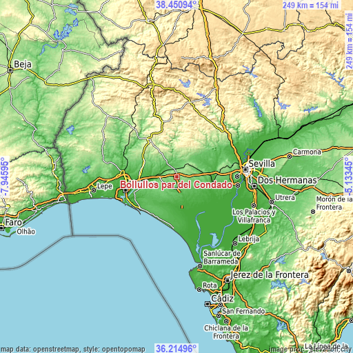 Topographic map of Bollullos par del Condado