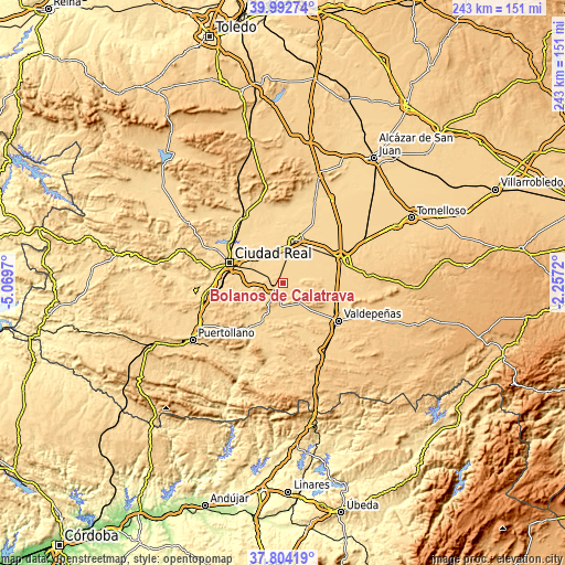 Topographic map of Bolaños de Calatrava