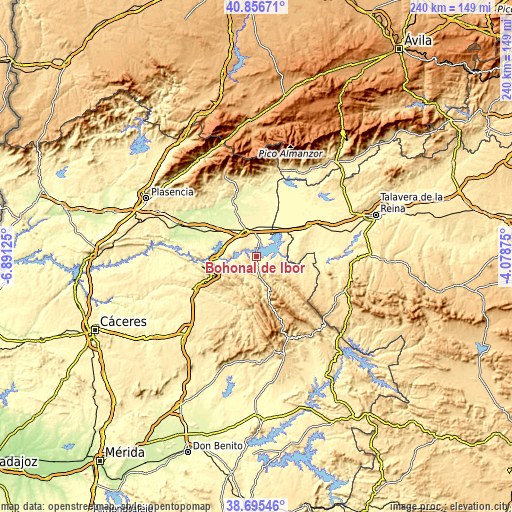 Topographic map of Bohonal de Ibor