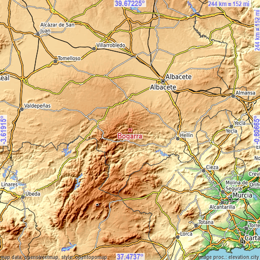 Topographic map of Bogarra