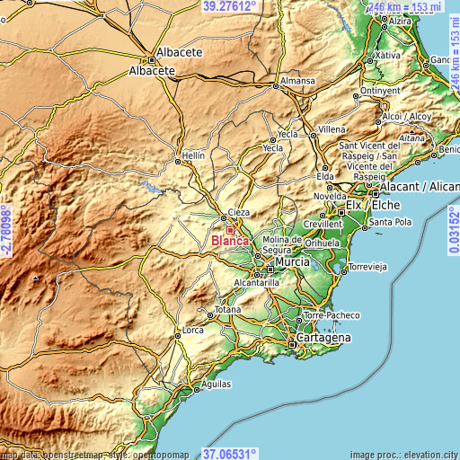 Topographic map of Blanca