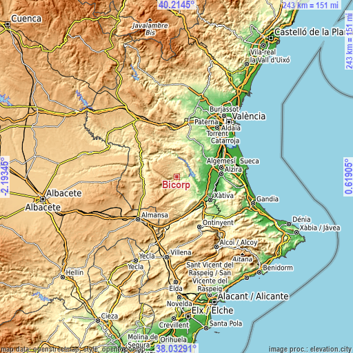 Topographic map of Bicorp