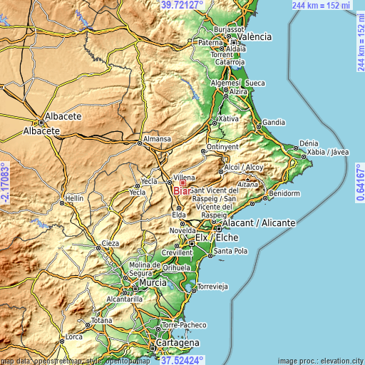 Topographic map of Biar