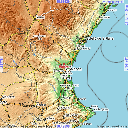 Topographic map of Bétera