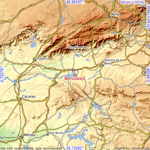 Topographic map of Berrocalejo