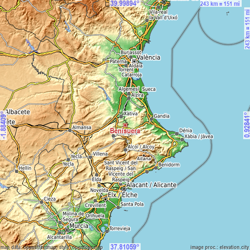 Topographic map of Benisuera