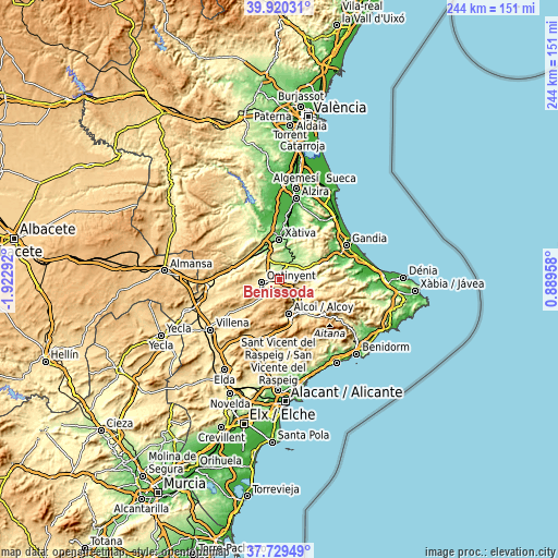 Topographic map of Benissoda