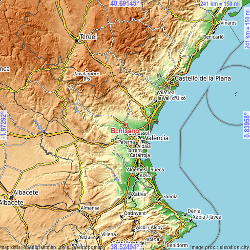 Topographic map of Benisanó