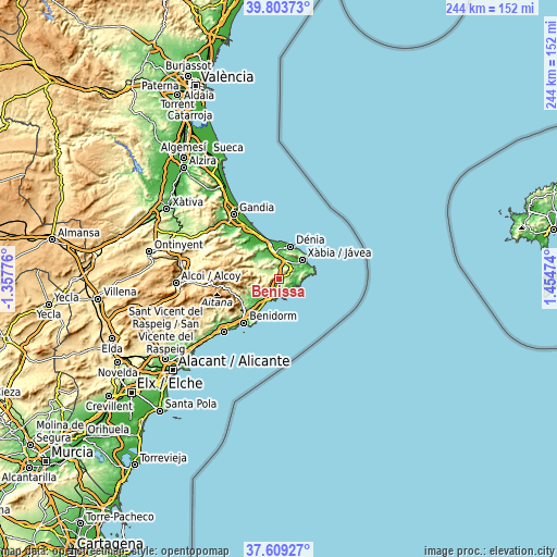 Topographic map of Benissa