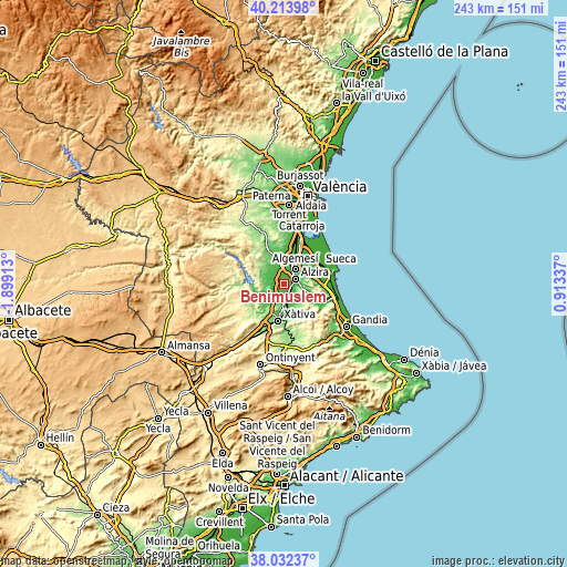 Topographic map of Benimuslem