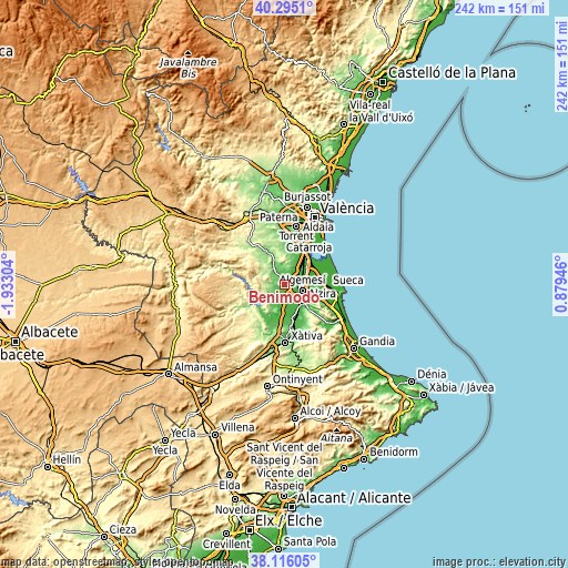 Topographic map of Benimodo