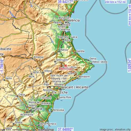 Topographic map of Benillup