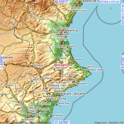 Topographic map of Benigànim