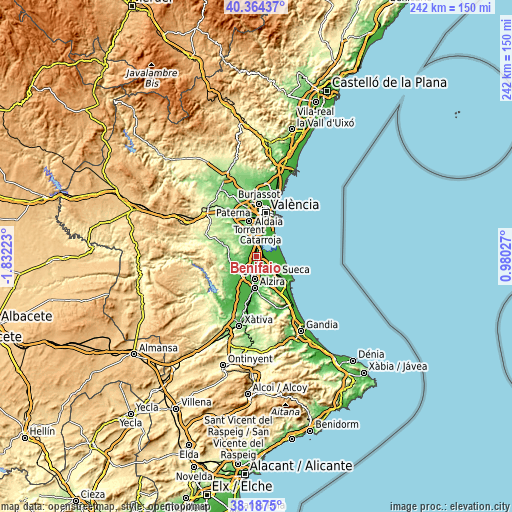 Topographic map of Benifaió