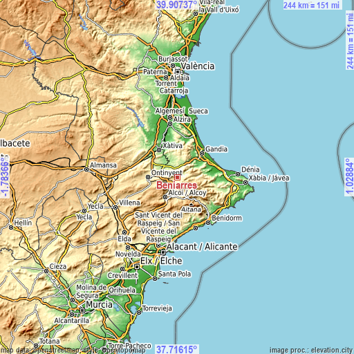 Topographic map of Beniarrés