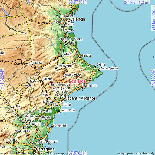 Topographic map of Beniardá