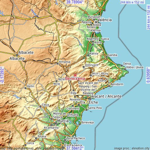 Topographic map of Beneixama