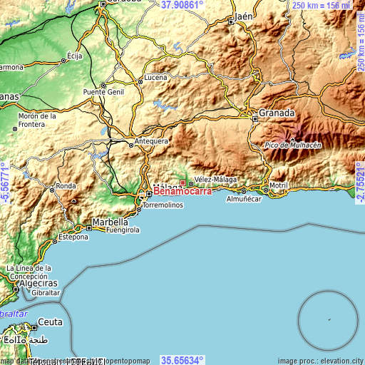 Topographic map of Benamocarra