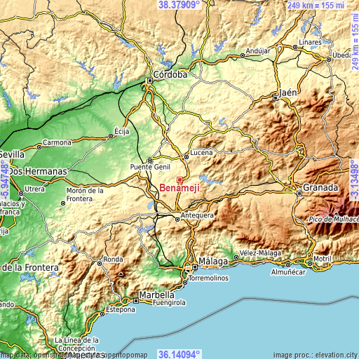 Topographic map of Benamejí