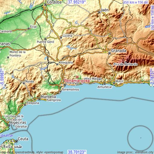 Topographic map of Benamargosa